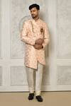 Buy_Aryavir Malhotra_Peach Sherwani Jaquard Woven Floral Bloom Pattern _at_Aza_Fashions