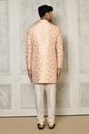 Shop_Aryavir Malhotra_Peach Sherwani Jaquard Woven Floral Bloom Pattern _at_Aza_Fashions