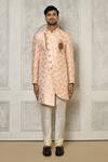 Buy_Aryavir Malhotra_Peach Sherwani Jaquard Woven Floral Bloom Pattern _Online_at_Aza_Fashions