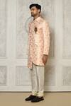 Shop_Aryavir Malhotra_Peach Sherwani Jaquard Woven Floral Bloom Pattern _Online_at_Aza_Fashions