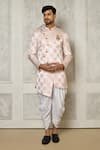 Buy_Aryavir Malhotra_Gold Sherwani Jaquard Woven Floral Butti Pattern With Dhoti Pant _at_Aza_Fashions