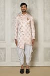 Shop_Aryavir Malhotra_Gold Sherwani Jaquard Woven Floral Butti Pattern With Dhoti Pant _Online_at_Aza_Fashions