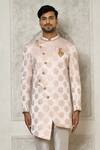 Aryavir Malhotra_Gold Sherwani Jaquard Woven Floral Butti Pattern _Online_at_Aza_Fashions