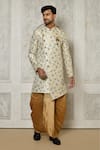 Buy_Aryavir Malhotra_Grey Sherwani Jaquard Woven Flower Bloom Pattern With Dhoti Pant _at_Aza_Fashions