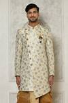 Buy_Aryavir Malhotra_Grey Sherwani Jaquard Woven Flower Bloom Pattern With Dhoti Pant _Online_at_Aza_Fashions