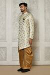 Aryavir Malhotra_Grey Sherwani Jaquard Woven Flower Bloom Pattern With Dhoti Pant _at_Aza_Fashions