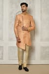 Buy_Aryavir Malhotra_Peach Sherwani Jaquard Woven Mandala Butti Pattern With Churidar _at_Aza_Fashions