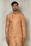 Buy_Aryavir Malhotra_Peach Sherwani Jaquard Woven Mandala Butti Pattern With Churidar _Online_at_Aza_Fashions