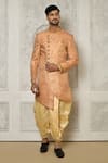 Buy_Aryavir Malhotra_Peach Sherwani Jaquard Woven Mandala Butti Pattern With Dhoti Pant _at_Aza_Fashions