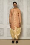 Buy_Aryavir Malhotra_Peach Sherwani Jaquard Woven Mandala Butti Pattern With Dhoti Pant _Online_at_Aza_Fashions