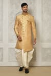 Buy_Aryavir Malhotra_Beige Sherwani Jaquard Woven Mandala Butti Work With Dhoti Pant _at_Aza_Fashions