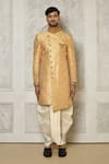 Shop_Aryavir Malhotra_Beige Sherwani Jaquard Woven Mandala Butti Work With Dhoti Pant _Online_at_Aza_Fashions