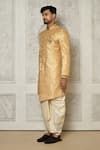 Aryavir Malhotra_Beige Sherwani Jaquard Woven Mandala Butti Work With Dhoti Pant _at_Aza_Fashions