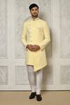 Buy_Aryavir Malhotra_Yellow Sherwani Jaquard Embroidery Leaf Vine With Churidar _at_Aza_Fashions