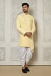 Buy_Aryavir Malhotra_Yellow Sherwani Jaquard Embroidery Leaf Vine With Dhoti Pant _at_Aza_Fashions