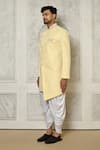 Buy_Aryavir Malhotra_Yellow Sherwani Jaquard Embroidery Leaf Vine With Dhoti Pant _Online_at_Aza_Fashions