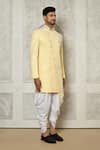 Shop_Aryavir Malhotra_Yellow Sherwani Jaquard Embroidery Leaf Vine With Dhoti Pant _Online_at_Aza_Fashions