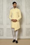 Buy_Aryavir Malhotra_Yellow Sherwani Jaquard Embroidery Leaf Vine  _at_Aza_Fashions