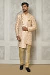 Buy_Aryavir Malhotra_Multi Color Jaquared Woven Floral Blossom Asymmetric Sherwani With Churidar _at_Aza_Fashions