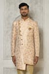 Buy_Aryavir Malhotra_Multi Color Jaquared Woven Floral Blossom Asymmetric Sherwani With Churidar _Online_at_Aza_Fashions