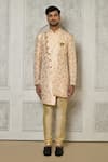 Shop_Aryavir Malhotra_Multi Color Jaquared Woven Floral Blossom Asymmetric Sherwani With Churidar _Online_at_Aza_Fashions