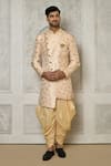 Buy_Aryavir Malhotra_Multi Color Jaquared Woven Floral Sherwani With Dhoti Pant _at_Aza_Fashions