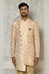 Aryavir Malhotra_Multi Color Jacquard Woven Floral Asymmetric Panel Sherwani _Online_at_Aza_Fashions