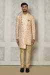 Buy_Aryavir Malhotra_Multi Color Jacquard Woven Floral Asymmetric Panel Sherwani _Online_at_Aza_Fashions