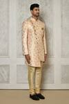 Aryavir Malhotra_Multi Color Jacquard Woven Floral Asymmetric Panel Sherwani _at_Aza_Fashions