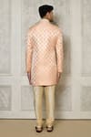 Shop_Aryavir Malhotra_Peach Tuxedo Satin Woven Swirl Pattern Sherwani With Churidar _at_Aza_Fashions