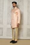 Shop_Aryavir Malhotra_Peach Tuxedo Satin Woven Swirl Pattern Sherwani With Churidar _Online_at_Aza_Fashions