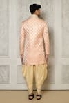 Shop_Aryavir Malhotra_Peach Tuxedo Satin Woven Swirl Pattern Sherwani With Dhoti Pant _at_Aza_Fashions