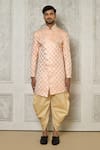 Buy_Aryavir Malhotra_Peach Tuxedo Satin Woven Swirl Pattern Sherwani With Dhoti Pant _Online_at_Aza_Fashions