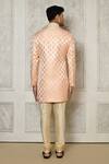 Shop_Aryavir Malhotra_Peach Tuxedo Satin Woven Swirl Rhinestone Embellished Sherwani _at_Aza_Fashions