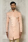 Aryavir Malhotra_Peach Tuxedo Satin Woven Swirl Rhinestone Embellished Sherwani _Online_at_Aza_Fashions