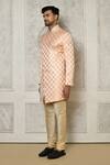 Shop_Aryavir Malhotra_Peach Tuxedo Satin Woven Swirl Rhinestone Embellished Sherwani _Online_at_Aza_Fashions