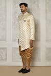 Buy_Aryavir Malhotra_Beige Tuxedo Satin Woven Pattern Asymmetric Panelled Sherwani With Dhoti Pant 