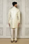 Shop_Aryavir Malhotra_Off White Tuxedo Satin Woven Swirl Ornate Pattern Sherwani With Churidar _at_Aza_Fashions