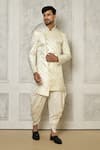 Buy_Aryavir Malhotra_Off White Tuxedo Satin Woven Swirl Ornate Pattern Sherwani With Dhoti Pant _at_Aza_Fashions