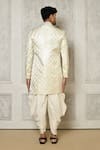 Shop_Aryavir Malhotra_Off White Tuxedo Satin Woven Swirl Ornate Pattern Sherwani With Dhoti Pant _at_Aza_Fashions