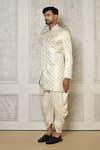 Buy_Aryavir Malhotra_Off White Tuxedo Satin Woven Swirl Ornate Pattern Sherwani With Dhoti Pant 