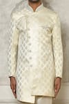 Buy_Aryavir Malhotra_Off White Tuxedo Satin Woven Swirl Ornate Pattern Sherwani _Online_at_Aza_Fashions