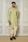 Buy_Aryavir Malhotra_Green Jaquared Woven Swirl Victorian Pattern Sherwani With Dhoti Pant _at_Aza_Fashions