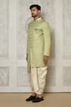 Buy_Aryavir Malhotra_Green Jaquared Woven Swirl Victorian Pattern Sherwani With Dhoti Pant 