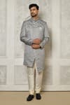 Buy_Aryavir Malhotra_Grey Jaquared Woven Floral Jaal Sherwani With Churidar _at_Aza_Fashions