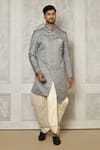 Buy_Aryavir Malhotra_Grey Jaquared Woven Floral Jaal Sherwani With Dhoti Pant _at_Aza_Fashions