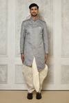 Aryavir Malhotra_Grey Jaquared Woven Floral Jaal Sherwani With Dhoti Pant _at_Aza_Fashions