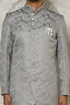 Aryavir Malhotra_Grey Jacquard Woven Floral Jaal Pattern Sherwani _Online_at_Aza_Fashions