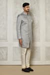 Aryavir Malhotra_Grey Jacquard Woven Floral Jaal Pattern Sherwani _at_Aza_Fashions