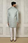 Shop_Aryavir Malhotra_Grey Jaquared Woven Floral Vine Pattern Sherwani With Churidar _at_Aza_Fashions